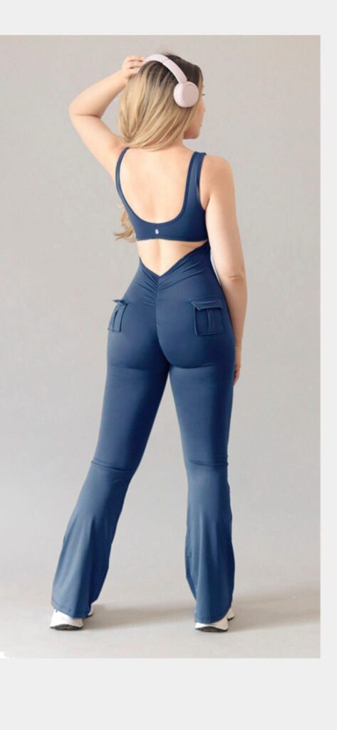 Blue Flared Jumpsuit with Cargo Pockets