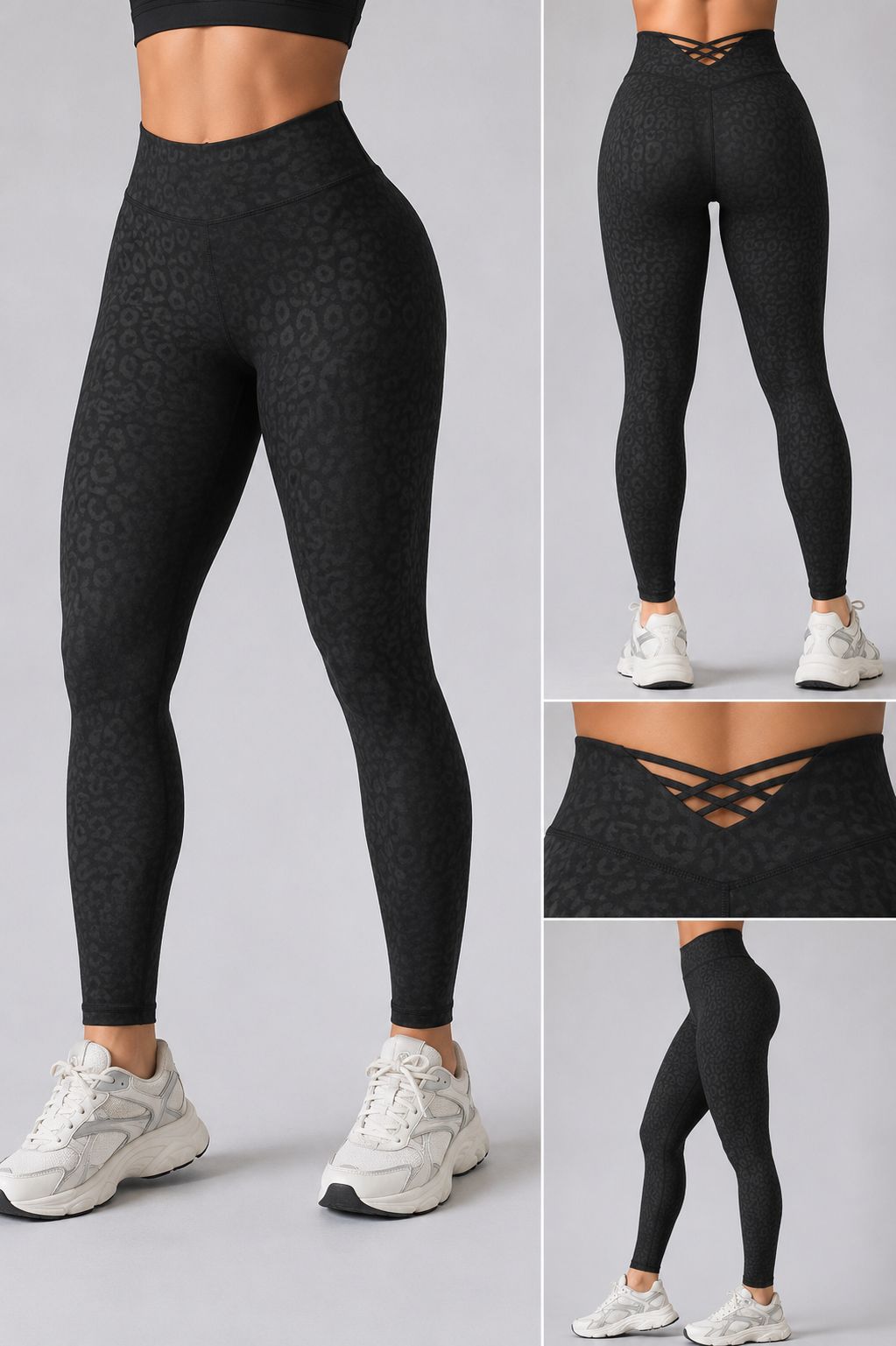 Black Tone-on-Tone Leopard Print Leggings