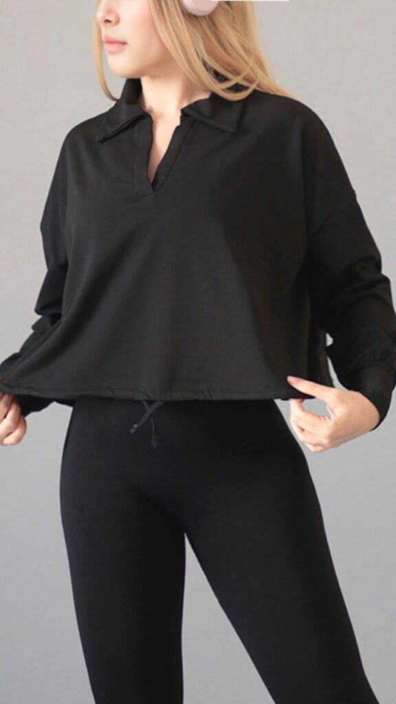 Black Polo-Style Sweatshirt