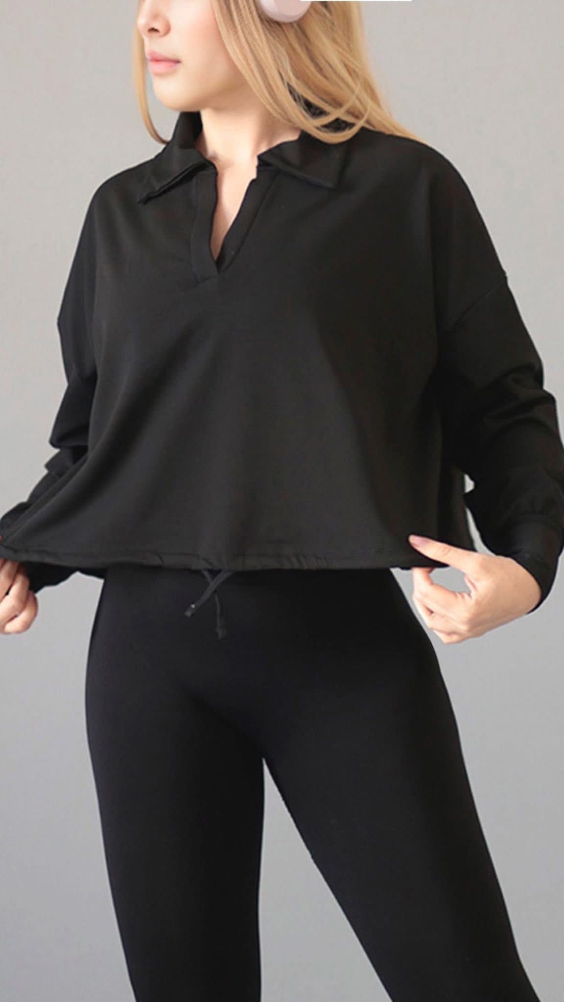 Black Polo-Style Sweatshirt