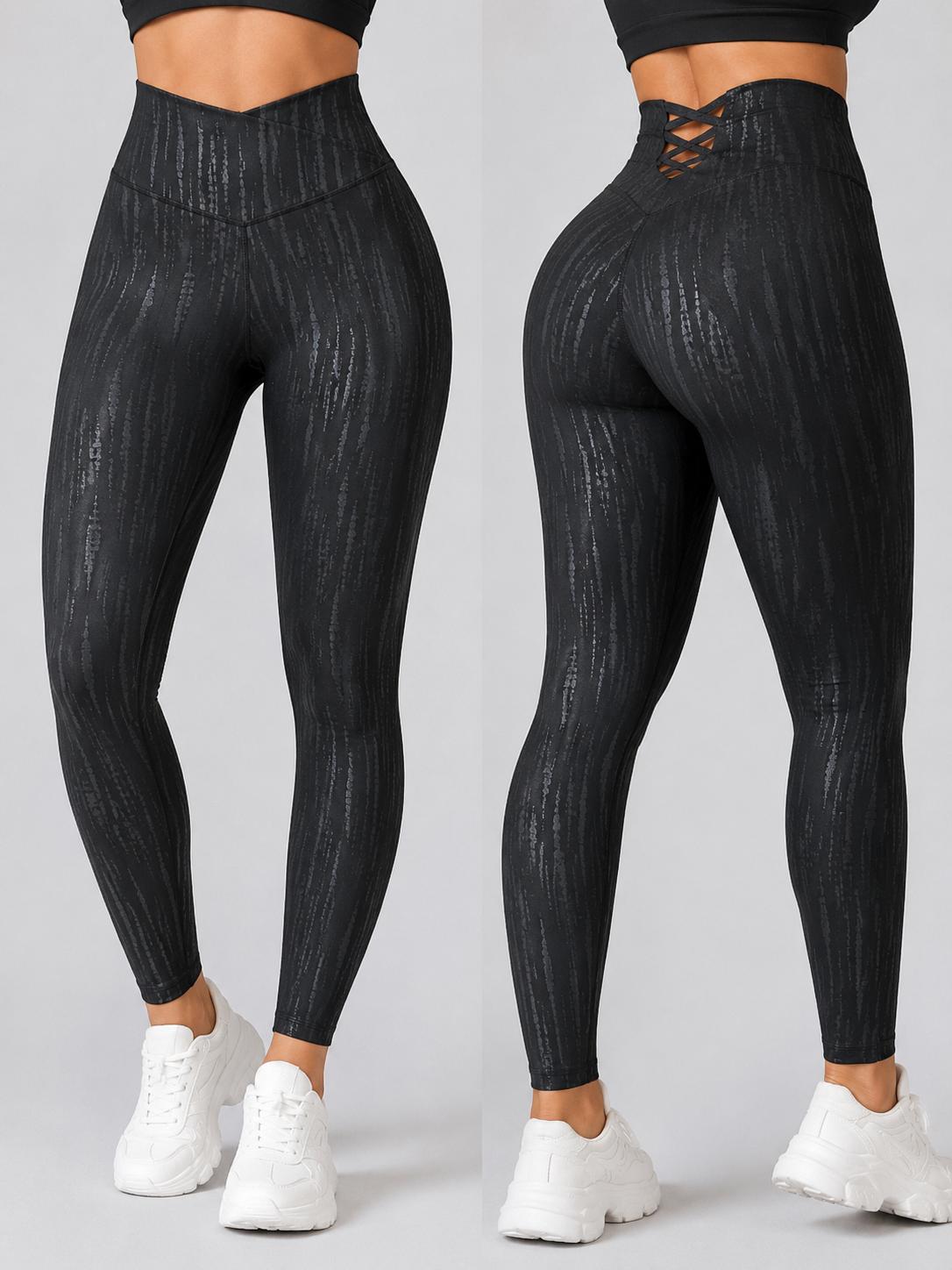 Textured Metallic Leggings with V-Waist